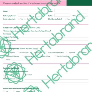 Returning client chemical service consultation form
