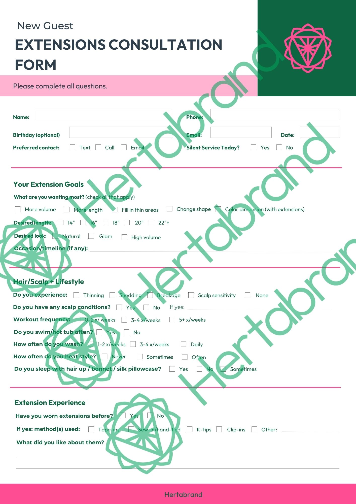 Hair Extensions Consultation Form — New Guest