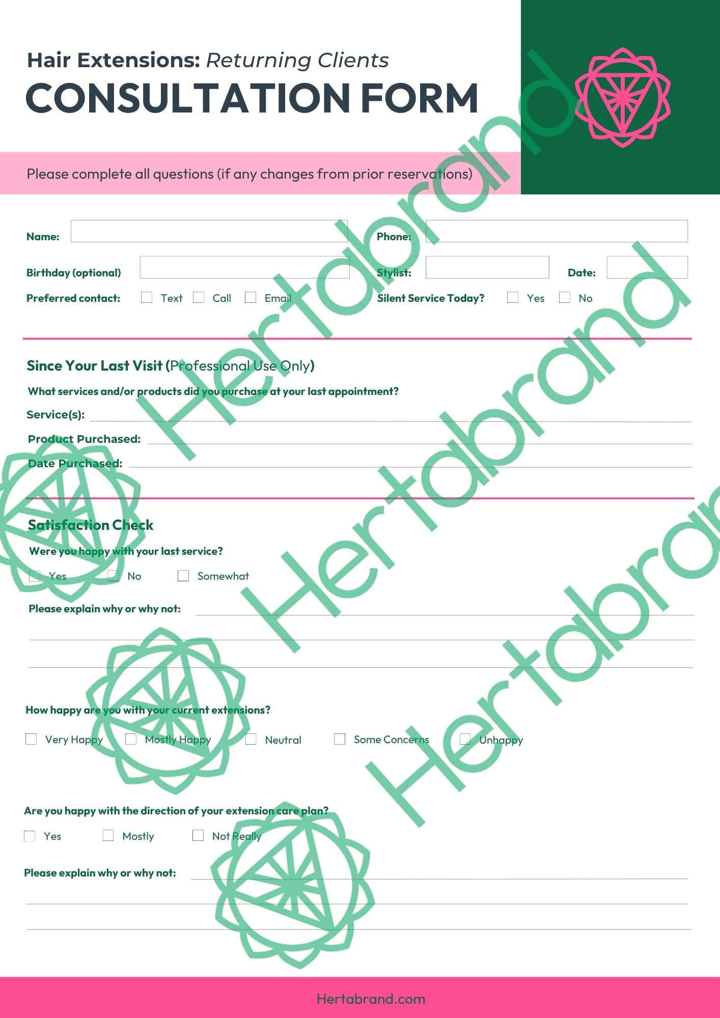 Hair Extensions Consultation Form — Returning Clients