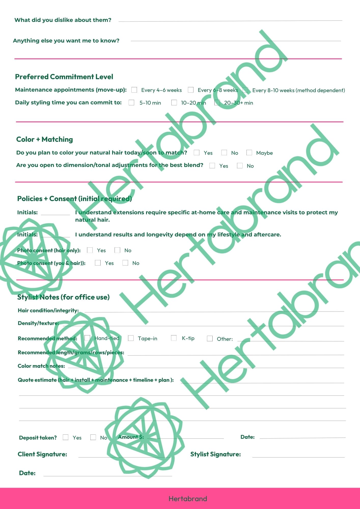 Hair Extensions Consultation Form — New Guest